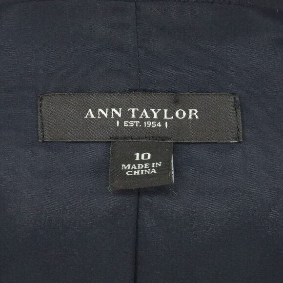 Ann Taylor Jacket Womens 10 Dark Navy Blue Wool Blend Lined Blazer Pockets - Picture 3 of 15